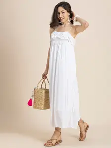 Moomaya Shoulder Straps Sleeveless Ruffled A-Line Maxi Dress