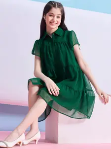 Stylo Bug Girls Shirt Collar Georgette Shirt Dress