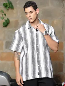 The Roadster Lifestyle Co. White & Grey Striped Oversized-Fit Pure Cotton Casual Shirt