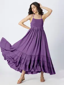 Moomaya Shoulder Straps Sleeveless Maxi Fit & Flare Dress