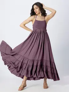 Moomaya Shoulder Straps Sleeveless Maxi Fit & Flare Dress