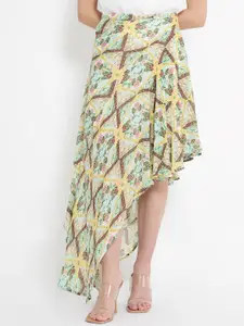 RAREISM Floral Printed Asymmetric Midi Skirt