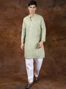 Exotic India Men Floral Embroidered Regular Thread Work Kurta with Pyjamas