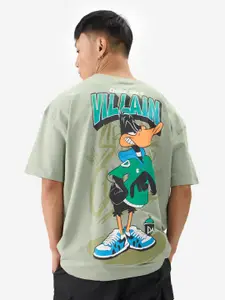 The Souled Store Round Neck Drop Shoulder Sleeves Graphic Printed Cotton T-shirt