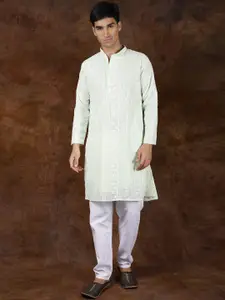 Exotic India Men Paisley Embroidered Regular Chikankari Kurta with Pyjamas