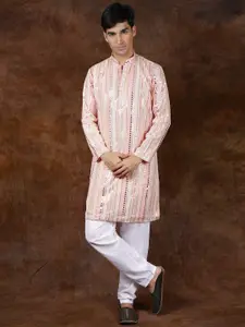 Exotic India Men Embroidered Regular Mirror Work Kurta with Pyjamas