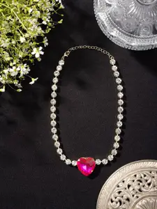 Niscka Silver-Plated Rhinestone Studded Necklace