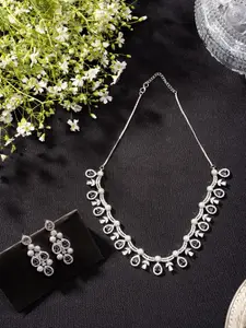 Niscka Brass Silver-Plated American Diamond Studded Necklace & Earrings