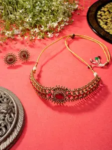 Niscka Gold-Plated Necklace With Earrings Set