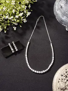 Niscka Rhodium Plated American Diamond Studded Necklace Set