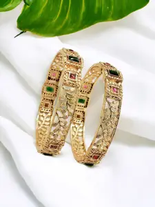 FEMMIBELLA Pack Of 2 Gold Plated & Stone Studded Bangle