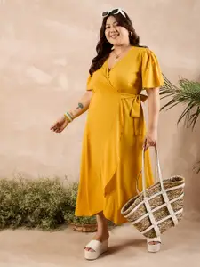 Berrylush Curve Plus Size V-Neck Wrap Maxi Dress