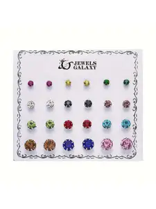 Jewels Galaxy Set Of 12 Gold Plated Artificial Stones Studded Contemporary Studs Earrings