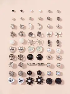 Jewels Galaxy Set Of 30 Silver Plated Artificial Stones Contemporary Studs Earrings