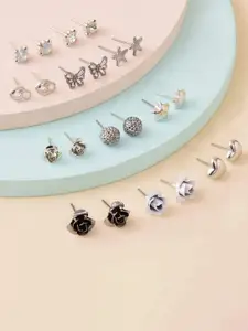 Jewels Galaxy Set Of 30 Silver-Plated Contemporary Studs Earrings