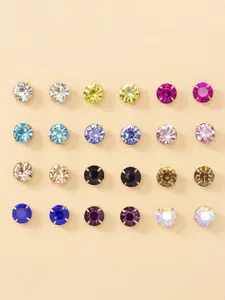 Jewels Galaxy Set of 24 Artificial Stones Gold Plated Studs Earrings