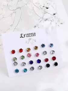 Jewels Galaxy Set Of 12 Silver-Plated Contemporary Studs Earrings