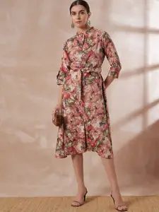 Anouk Floral Print Cotton Silk A-Line Casual Dress Comes With A Belt