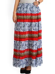 Exotic India Printed Pure Cotton Flared Maxi Skirts