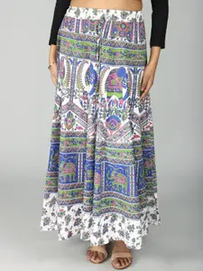 Exotic India Printed Pure Cotton Wrap Flared Maxi Skirt