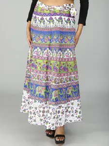 Exotic India Abstract Printed Pure Cotton Flared Maxi Skirt