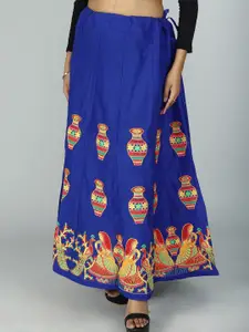 Exotic India Embroidered Pure Cotton Flared Maxi Skirt