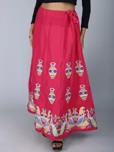 Exotic India Embroidered Pure Cotton Flared Maxi Skirt
