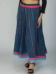 Exotic India Iskcon Vrindavan By Bliss Pinstripe Weave Printed Flared Maxi Skirts