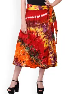 Exotic India Printed Pure Cotton Wrap Around A-Line Midi Skirt