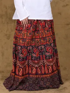 Exotic India Animal Printed Pure Cotton Wrap Around Flared Maxi Skirts