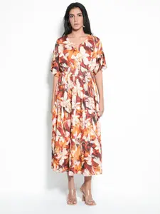 RAREISM Floral Printed Short Sleeve Fit & Flare Midi Dress