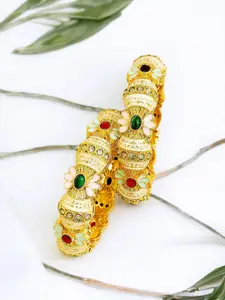 FEMMIBELLA Set Of 2 Gold Plated Stone Studded Bangles