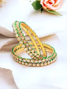 FEMMIBELLA Set Of 4 Gold-Plated Kundan-Studded Bangles