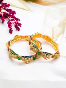 FEMMIBELLA Set Of 2 Gold-Plated Stone-Studded Bangles