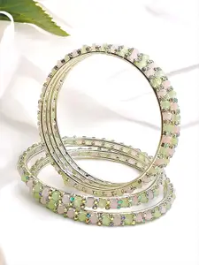 FEMMIBELLA Set Of 4 Silver-Plated Cubic Zirconia-Studded Bangles