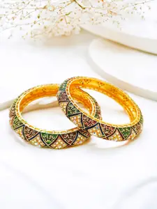 FEMMIBELLA Set of 2 Gold-Plated CZ Studded Bangless