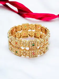 FEMMIBELLA Set Of 2 Gold Plated & Stone Studded Bangles
