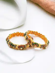FEMMIBELLA Set Of 2 Gold-Plated Kundan-Studded Bangles