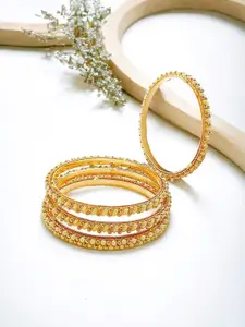 FEMMIBELLA 4Pcs Gold-Plated Pearls Studded Bangles