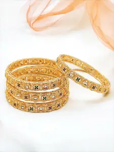 FEMMIBELLA Set Of 4 Gold-Plated Kundan Studded Bangles