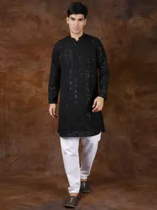 Exotic India Men Paisley Embroidered Regular Sequinned Kurta with Pyjamas