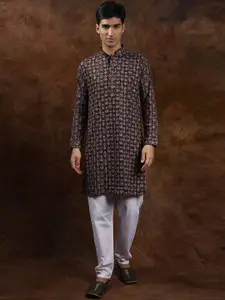 Exotic India Men Embroidered Regular Sequinned Kurta with Pyjamas