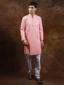 Exotic India Men Paisley Embroidered Regular Thread Work Kurta with Pyjamas