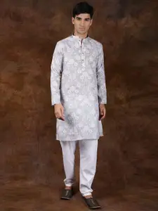 Exotic India Men Floral Printed Regular Pure Cotton Kurta with Pyjamas