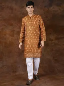 Exotic India Men Bandhani Embroidered Regular Sequinned Kurta with Pyjamas
