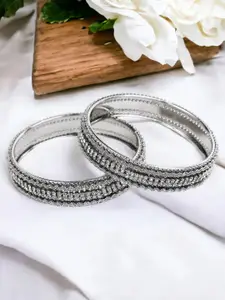 FEMMIBELLA Set Of 2 Silver-Plated Cubic zirconia-Studded Bangles
