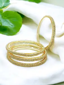 FEMMIBELLA Set Of 4 Gold-Plated Cubic zirconia-Studded Bangles
