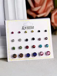 Jewels Galaxy Set of 12 Silver-Plated Classic Studs Earrings