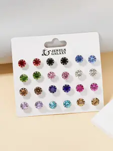 Jewels Galaxy Set Of 12 Silver Plated Contemporary Studs