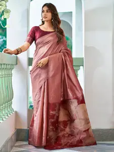 Satrani Women Floral Zari Silk Blend Banarasi Saree With Blouse Piece